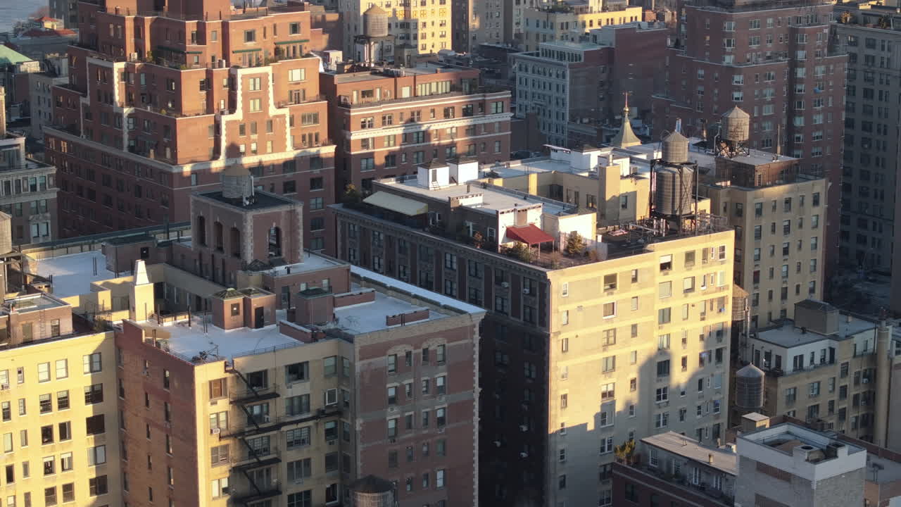 Aerial view of apartment buildings in New York City. Shot on Manhattan’s Upper East Side.
