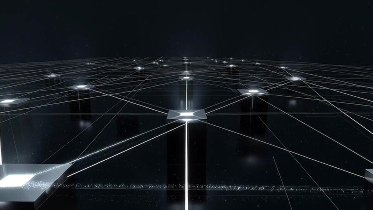 Abstract Digital Network Connection with Glowing Data Nodes