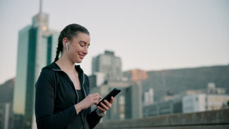 city exercise, happy woman with phone