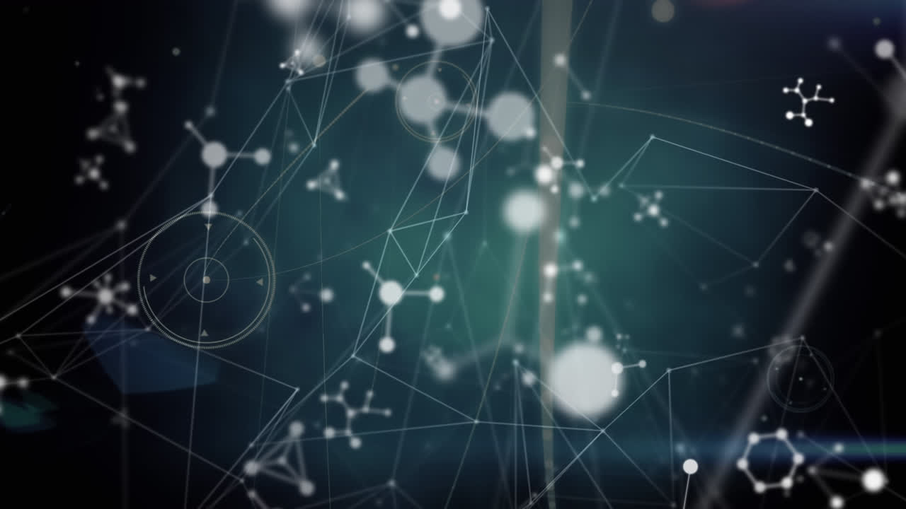 animación de moléculas blancas flotantes y red de conexiones