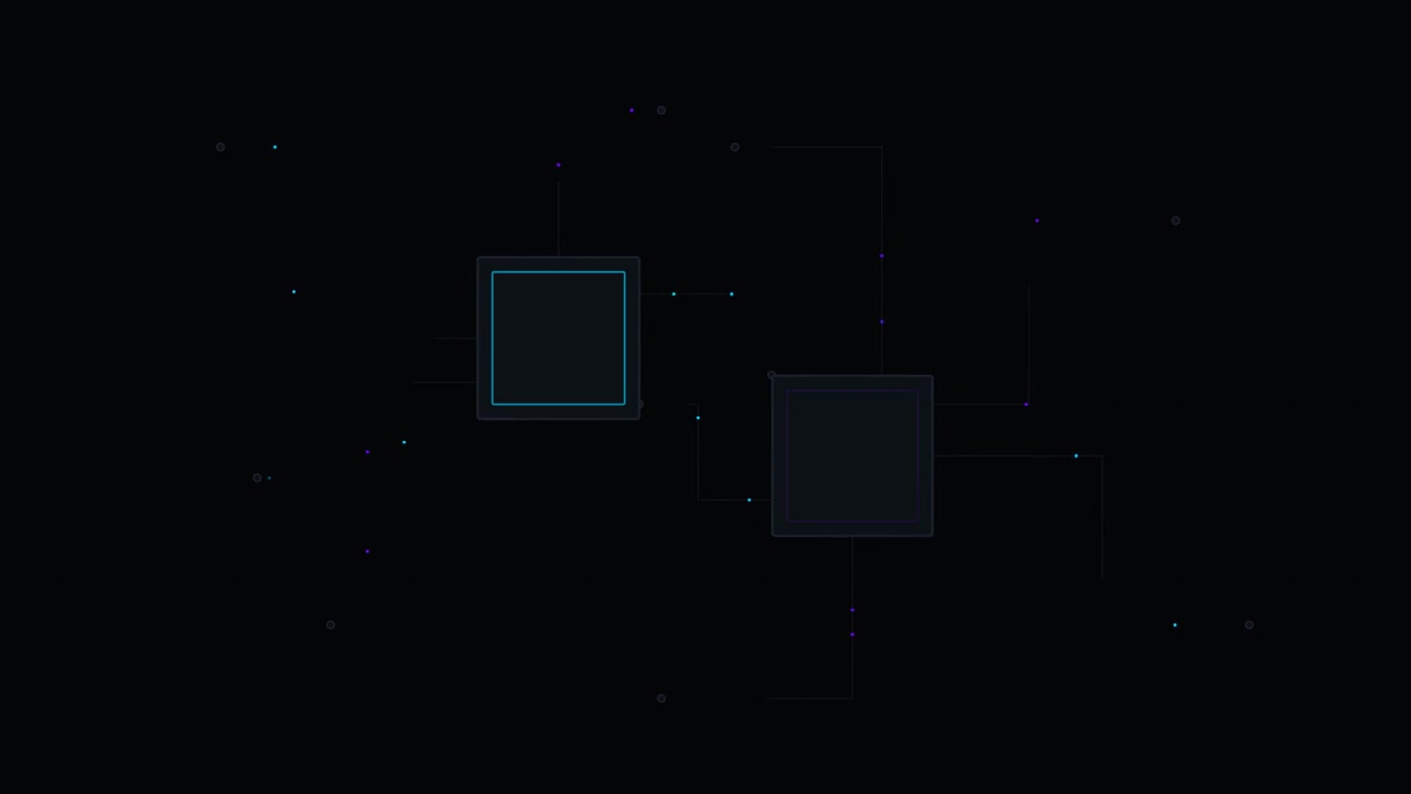 Animazione di un circuito stampato digitale con nodi di dati luminosi