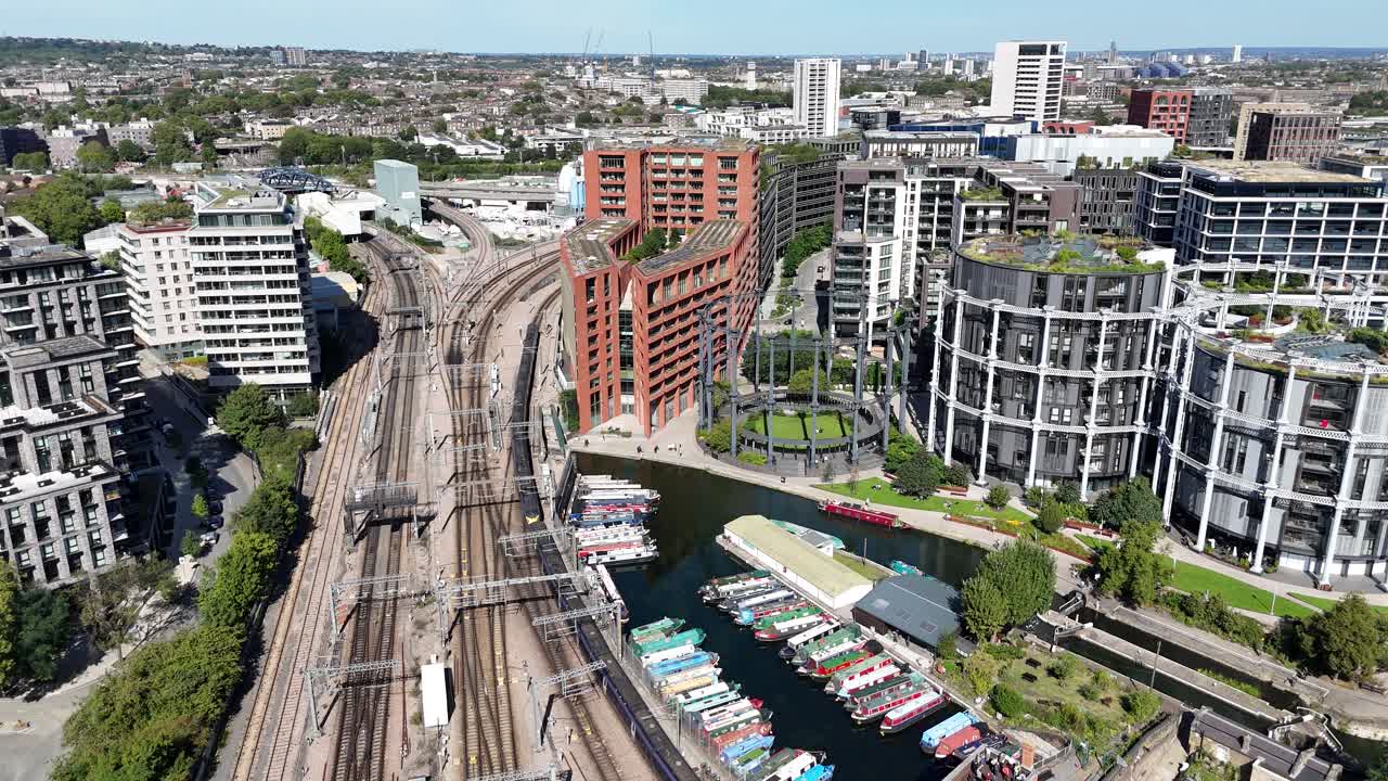Railway Lines Gasholder park London Kings Cross drone,aerial
