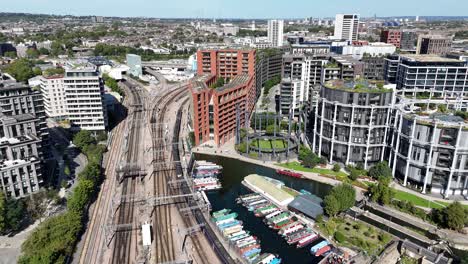 railway lines gasholder park london kings cross drone,aerial