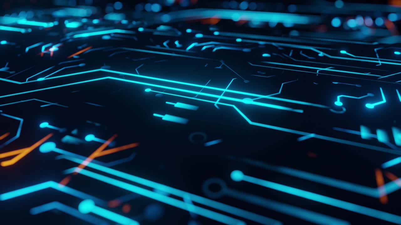 Futuristic Glowing Blue circuitboard binary data hexadecimal digit code UHD Animation