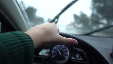 driving a car on wet rainy day