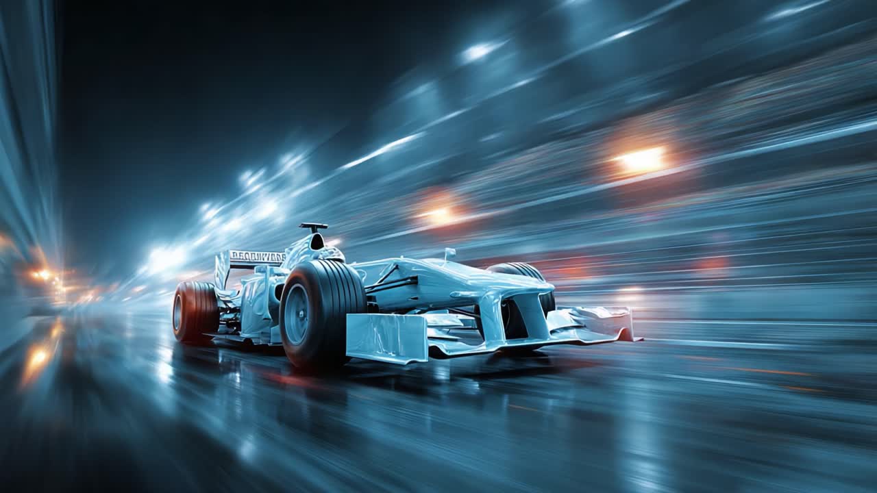 An Exhilarating Display of Speed and Precision as a Sleek Race Car Flies Through a Neon-Illuminated Tunnel, Showcasing Power and Aerodynamics in Motion
