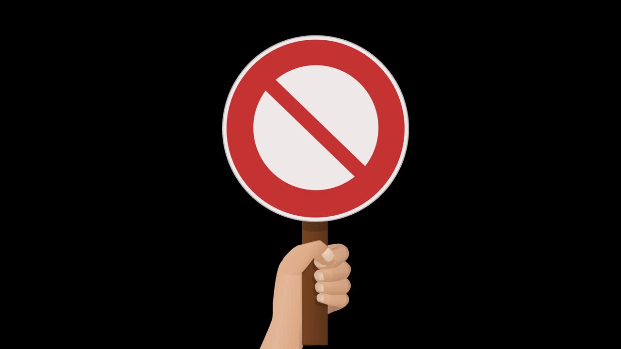 A hand holds up a prohibition sign with transparency alpha channel