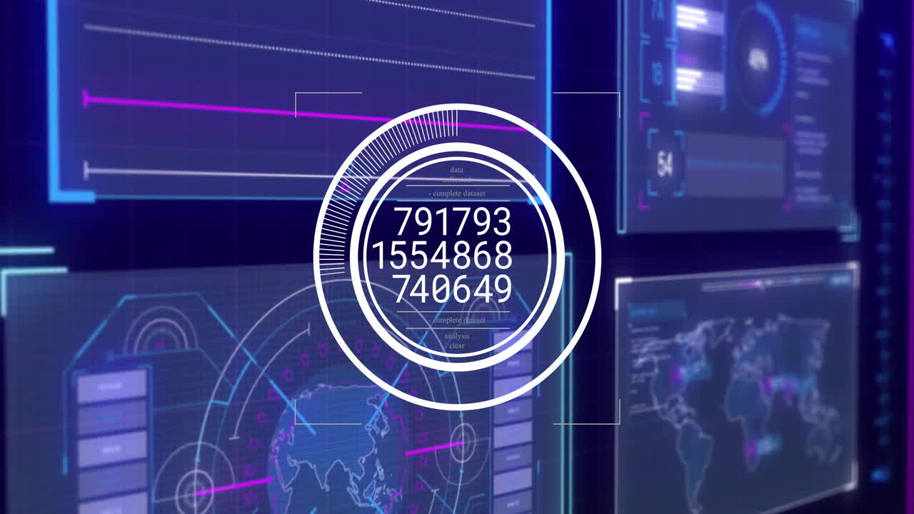 Graphs and numbers animating over futuristic digital data processing interface