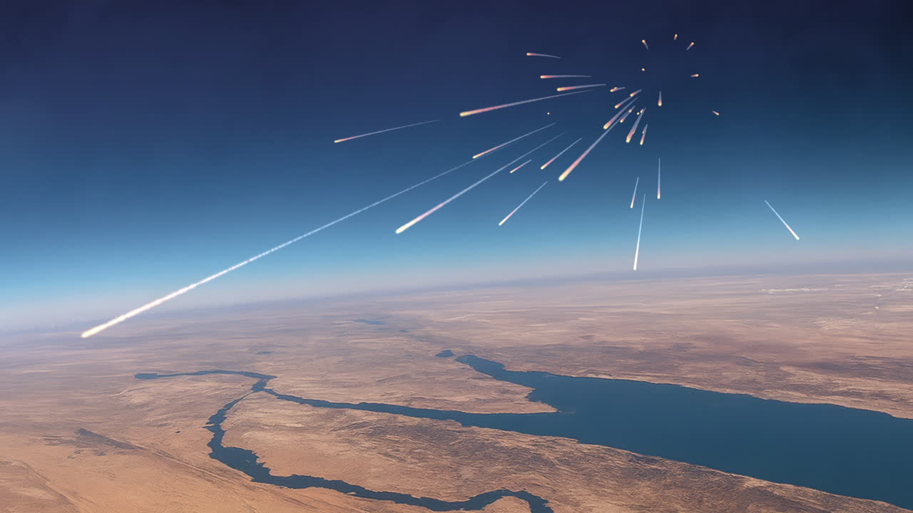 View from Space over the Middle East with Meteors