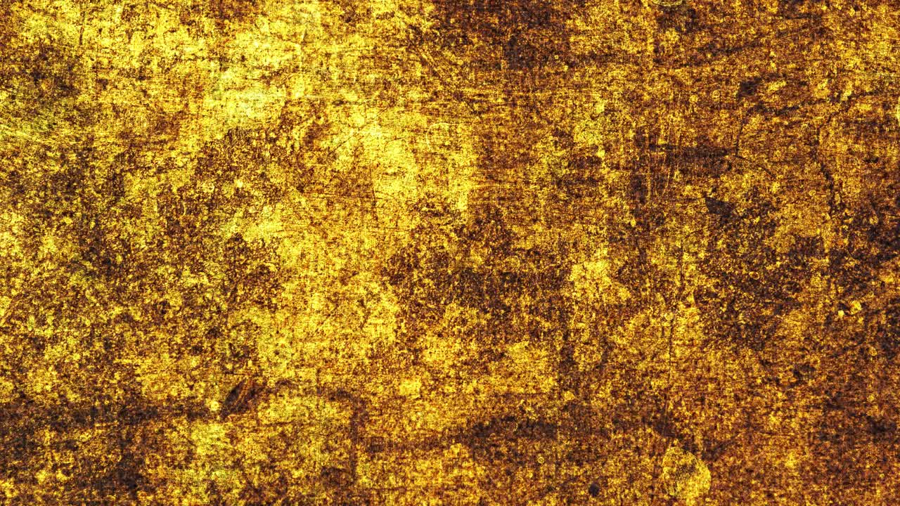 Living distressed gold background texture with heavy grunge, rough surface cracks, and rich metallic yellow and brown tones, loopable animation