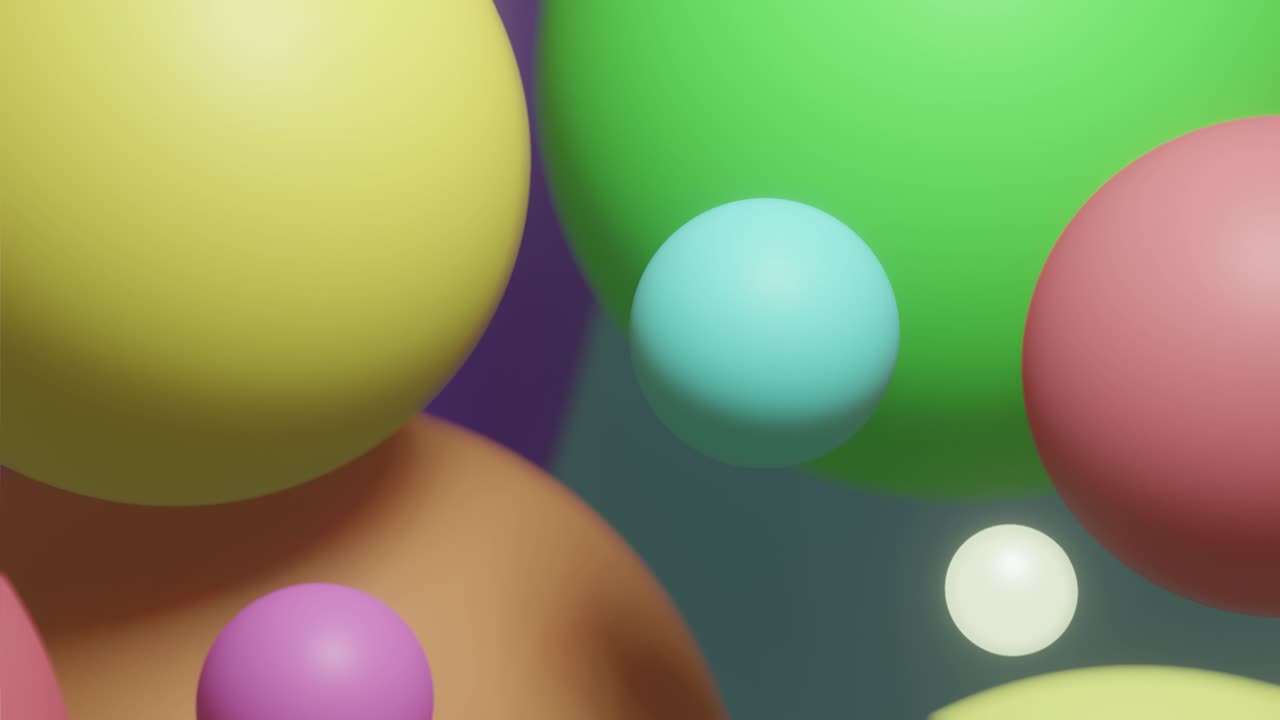 Airy colorful spheres. 3D render animation balls flying loopable.