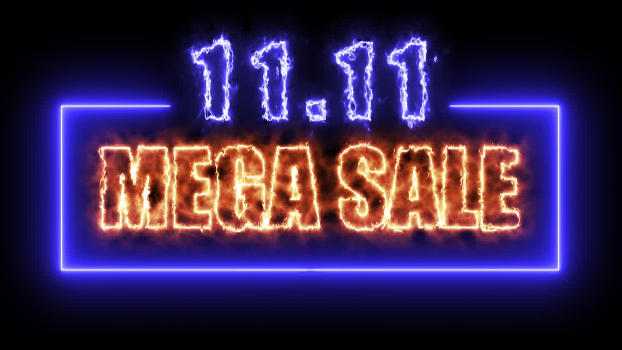 흑색 배경의 다채로운 네온 표지판을 사용하여 프로모션 비디오를 홍보합니다.