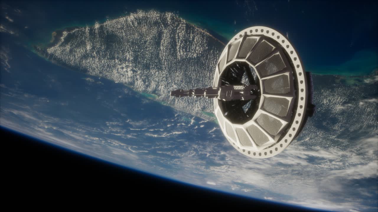 satélite espacial futurista en órbita alrededor de la tierra