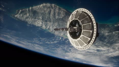 satélite espacial futurista en órbita alrededor de la tierra
