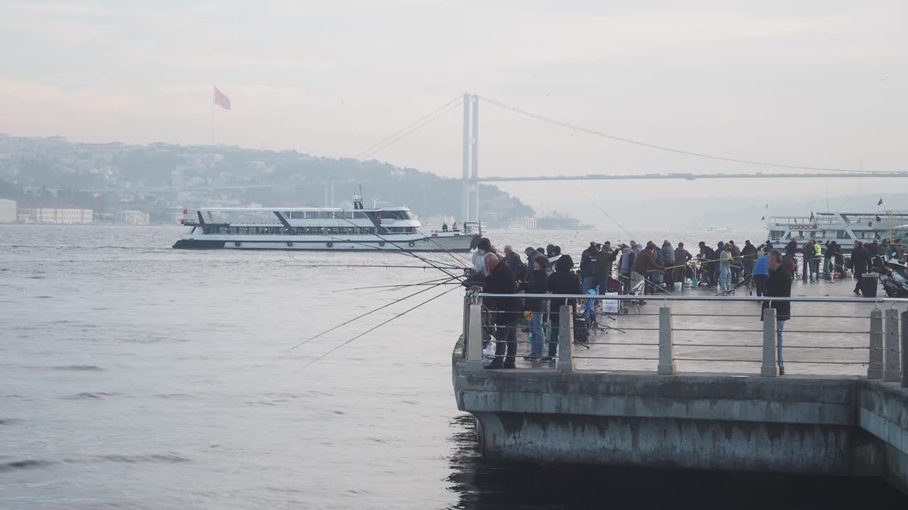 People Fishing from a Pier in Istanbul
