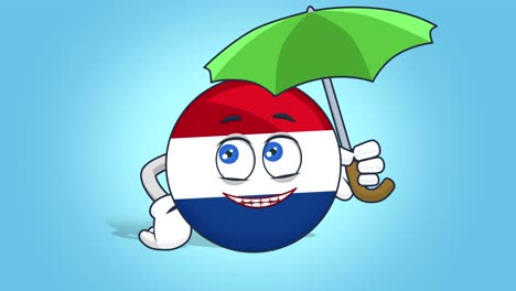 icono de dibujos animados bandera de los países bajos holanda bajo paraguas con animación facial con alfa mate