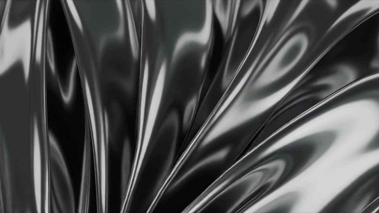 Sfondo astratto di tessuto liquido metallico scuro fluente.