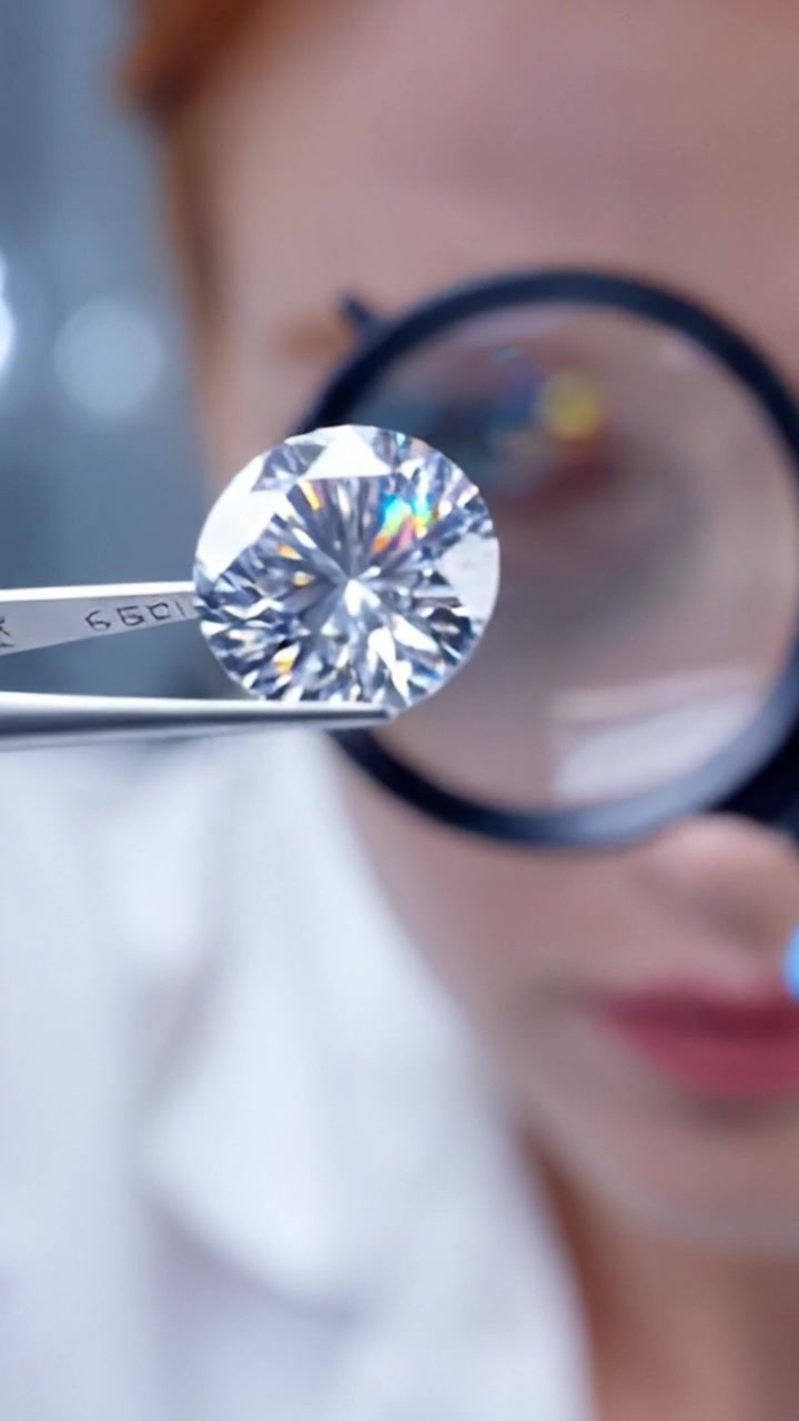 Esame ravvicinato di una gemma scintillante sotto una lente d'ingrandimento, che mostra la precisione e la concentrazione di un gemmologo in un ambiente di laboratorio.