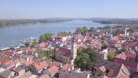 beautiful old church in zemun downtown, belgrade 4k aerial