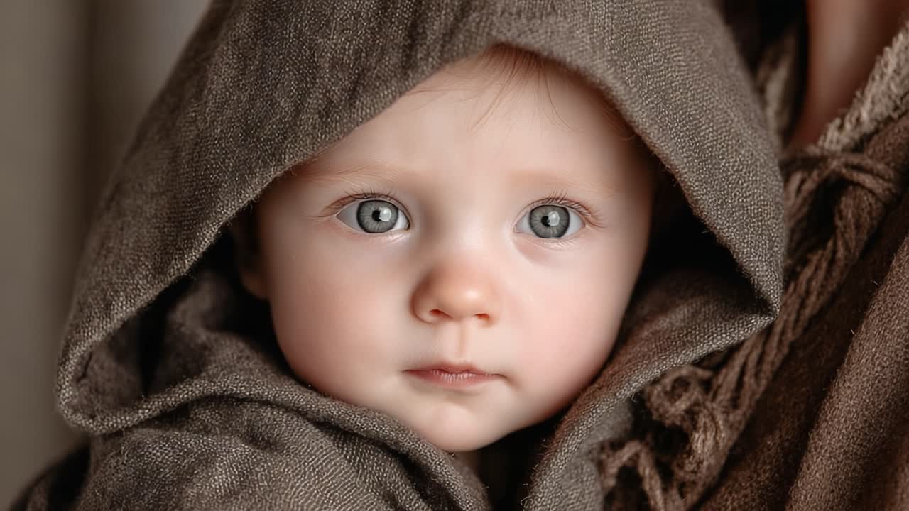 Captivating Moments: A Close-Up of a Serene Child in a Cozy Hooded Garment, Expressing Innocence and Wonder in a Soft, Natural Setting