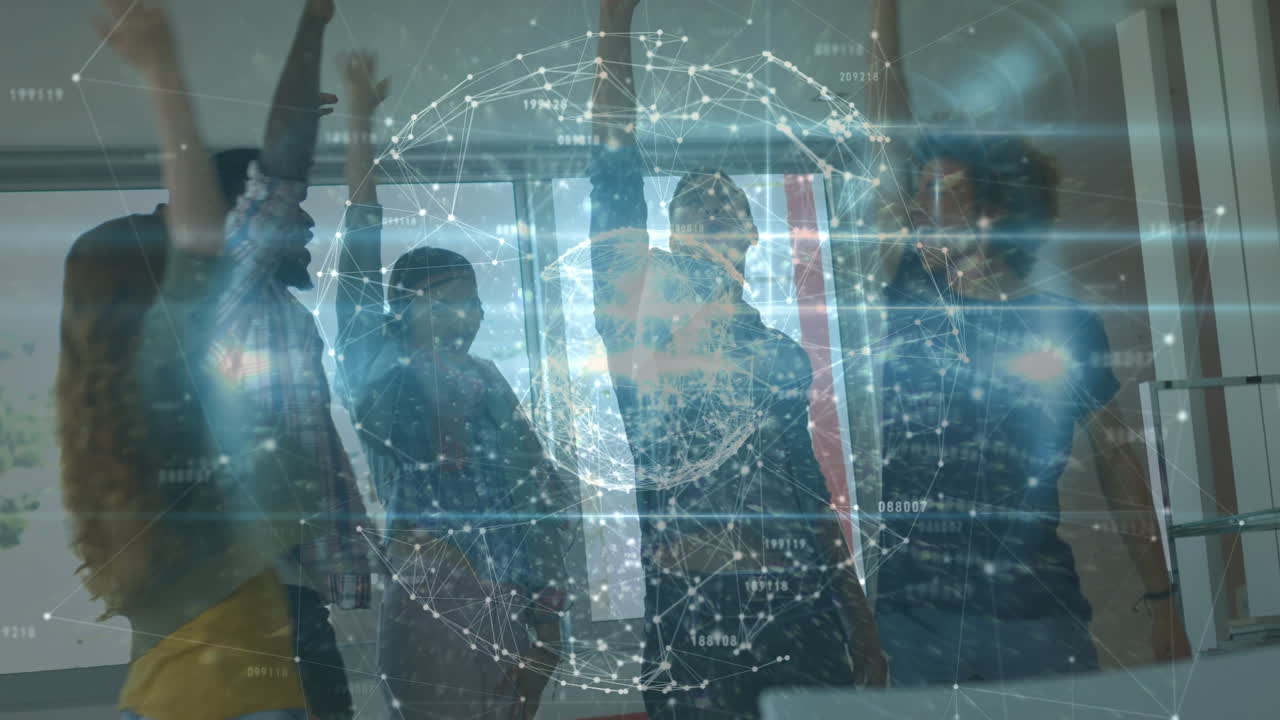 다양한 학생들에 대한 연결 네트워크와 함께 지구의 애니메이션