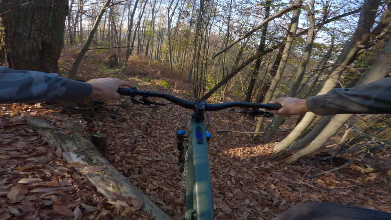 Mountain Biking through Autumn Forest Trail