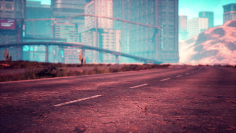 empty desert road in the middle sand dunes