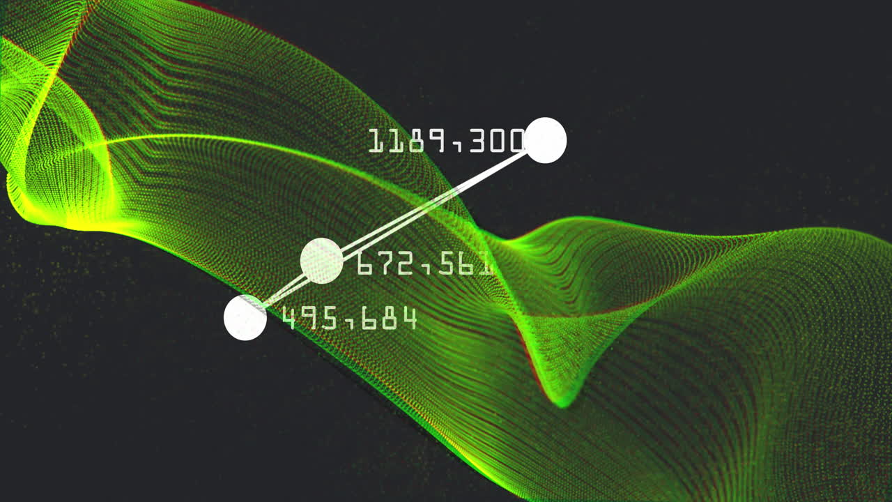 동적 파도에서 삼각형을 형성하는 연결된 점들을 중심으로 변하는 숫자의 애니메이션