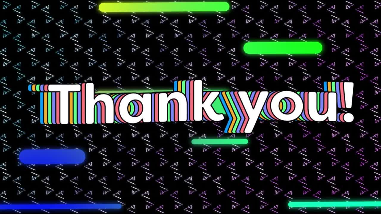 다채로운 빛의 트레일의 애니메이션과 추상적인 모양의 패턴 디자인 배경에 텍스트 감사합니다