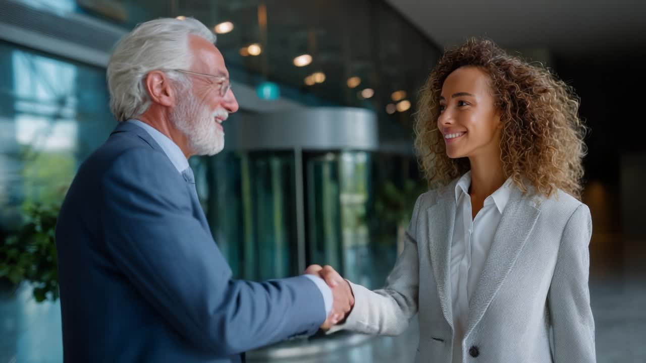 Business handshake between a man and a woman
