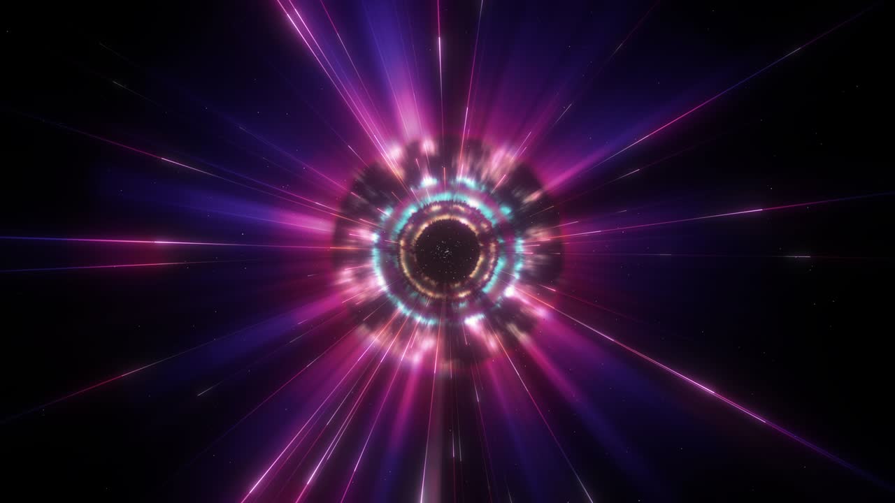 formación de anillos de rayos de luz magenta abstracta fondo en bucle con rayas