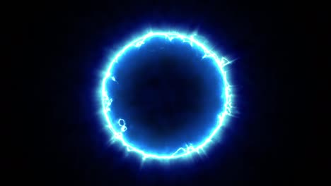 abstract fast power blue energy circle on black background. fantasy electric portal door or futuristic teleport. 3d animation. flowing shine lightning hole. round shape light element.