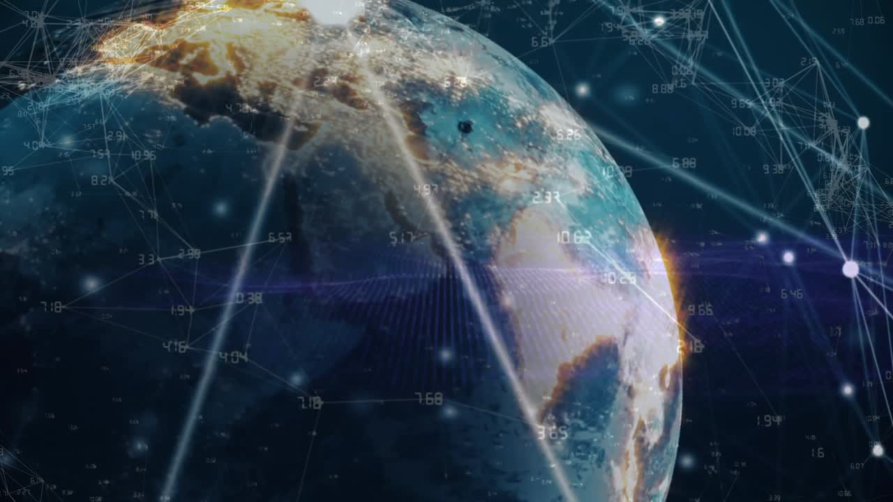 Animation of networks of connections and numbers changing over globe