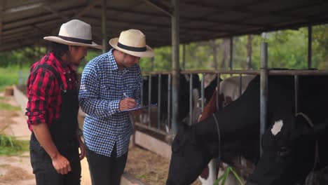 two dairy farmers shaking hand and count money