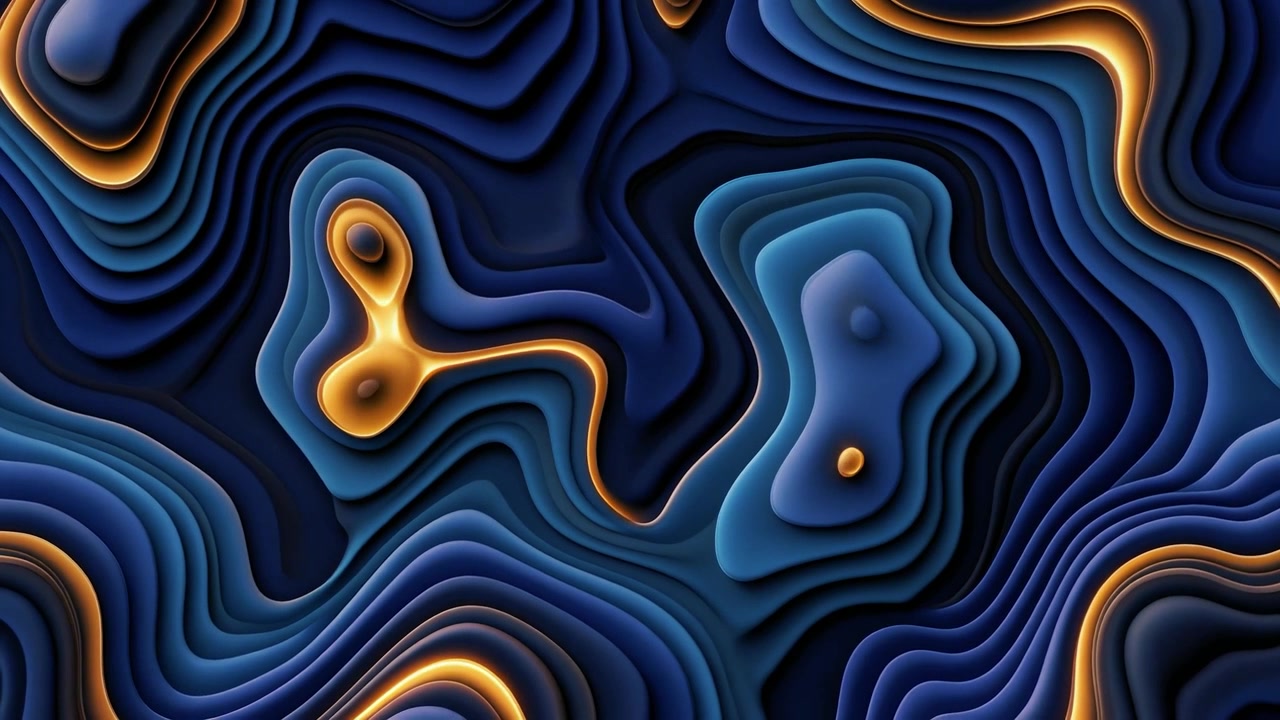 Abstract Liquid Motion with Blue and Gold Layers