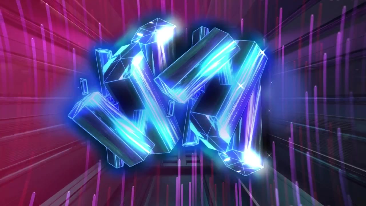Animazione di un motivo astratto illuminato su puntini in movimento e un tunnel futuristico sullo sfondo