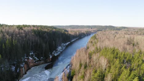 flying over frozen gauja river in latvia