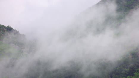 time-lapse of a dark misty mountain hills in spring. shot in the balkan mountains, bulgaria. mists covering a green mountain