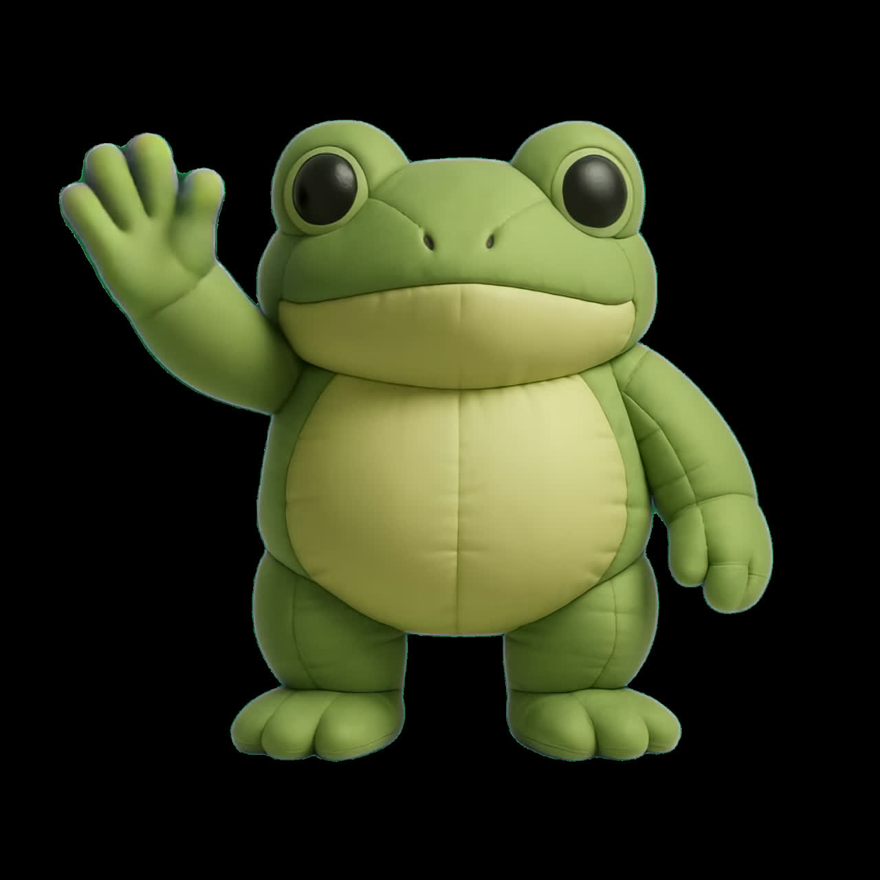 Sød, animeret frø plysdyrsanimation, isoleret aktiv, transparent 4K-video, alfakanal, ProRes 4444