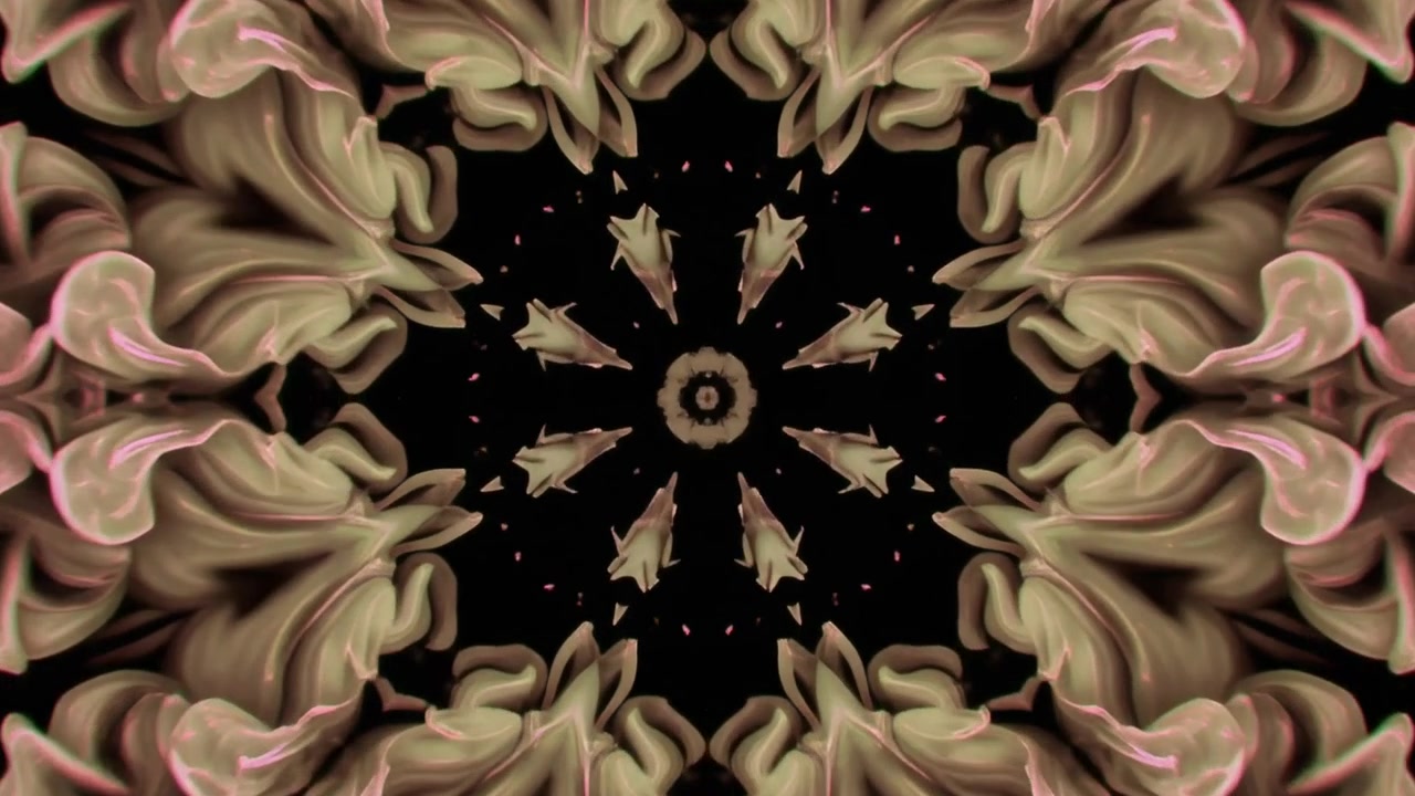 Abstract Kaleidoscope Pattern with Flowing Pink and Beige Liquid