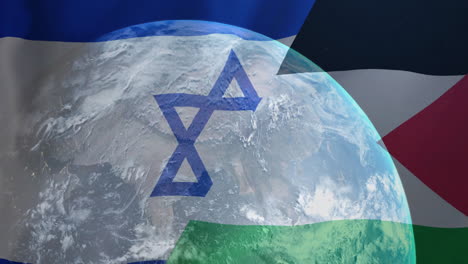 animation of globe over flag of israel and palestine