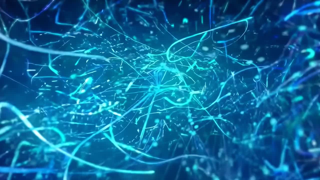 Abstract network video with a top-down angle, showcasing glowing blue nodes and lines
