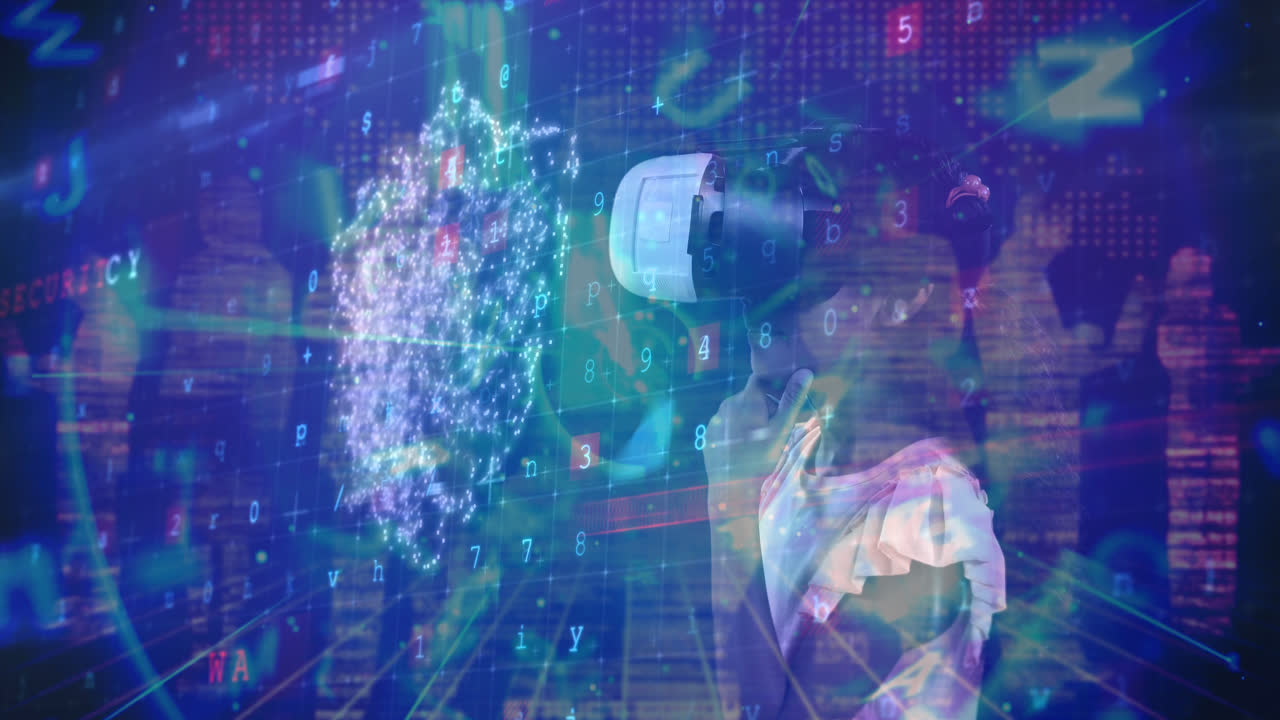 composizione scientifica giovane ragazza utilizzando la realtà aumentata combinata con foto astratta