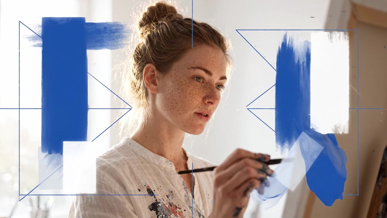 A Creative Journey: A Focused Artist Painting on Canvas, Captured in Two Moments of Inspiration and Concentration, Showcasing the Beauty of Artistic Expression.