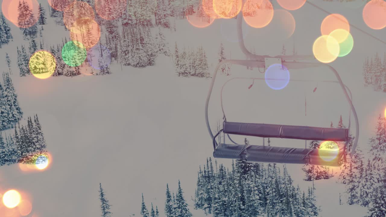 흐릿한 크리스마스 조명 위에 겨울 풍경의 애니메이션