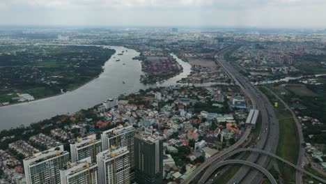 aerial view of river and urban area