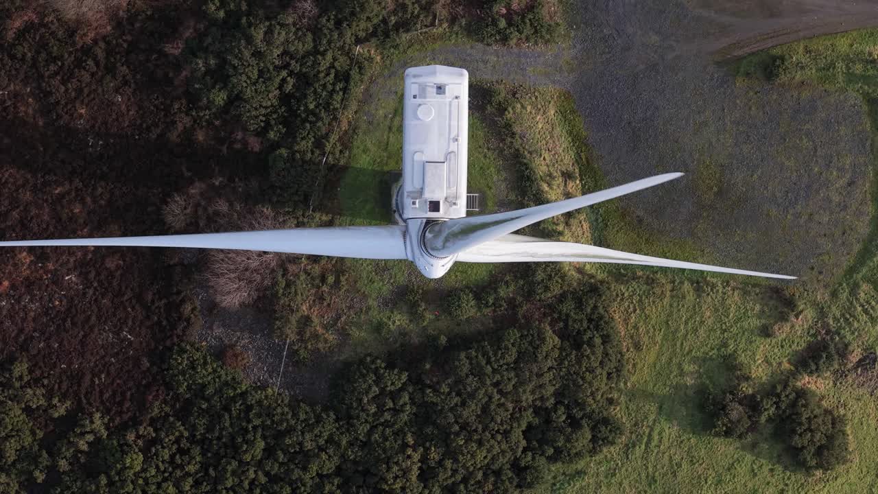 Wind turbine in county cavan, ireland showing its large blades , aerial view