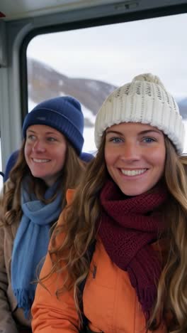 two friends traveling in a van during winter vacation.
