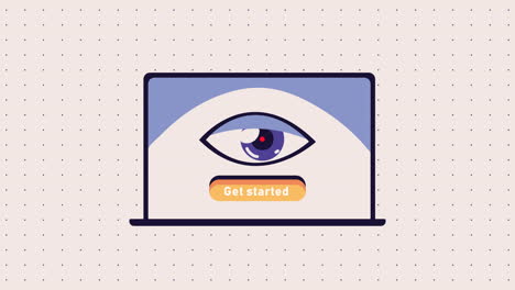 laptop with an eye and a get started button