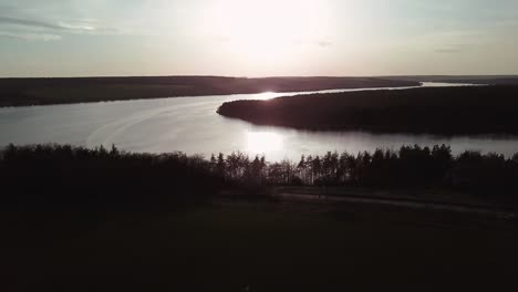 aerial view. beautiful sunset over lake. beautiful nature river